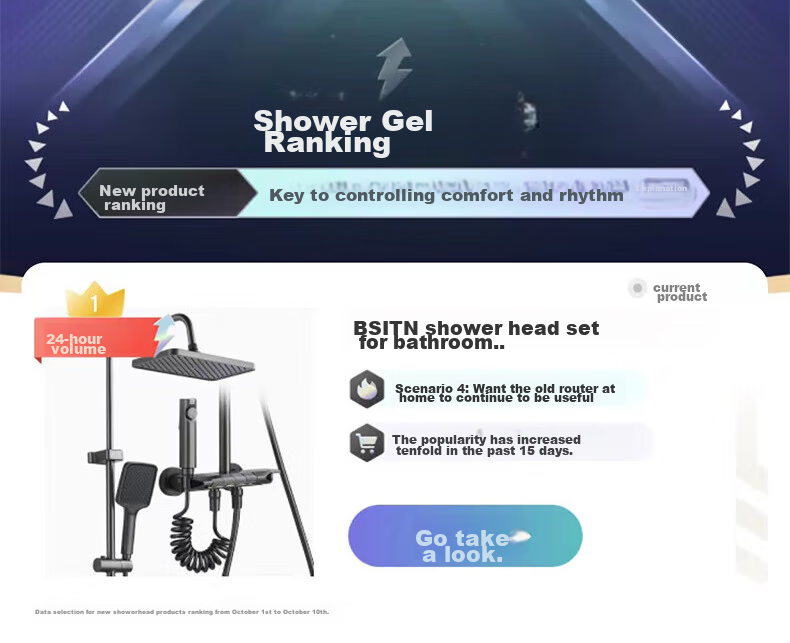 BSITN Shower Head Set, Bathroom Pressure-Increasing Shower Head Complete Set, Piano Key Bathroom Shower Head Gun, Gray B106 1