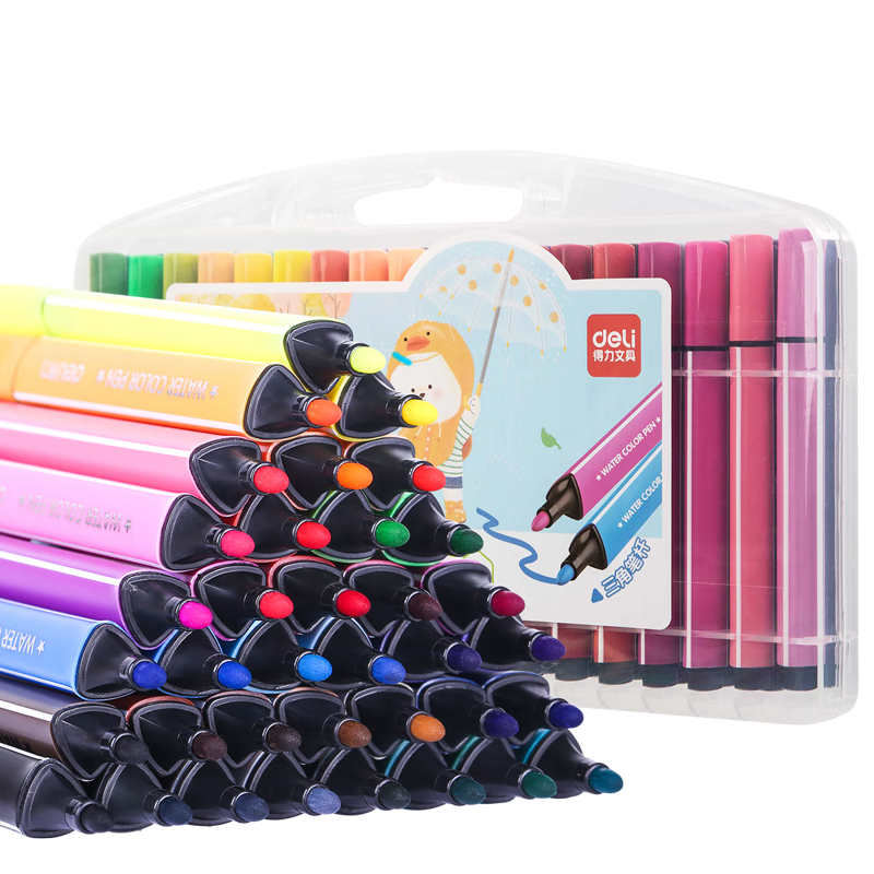 Deli 36-Color Washable Watercolor Markers, Easy-Grip Thick Triangular, Student Children's Doodle Coloring Markers, Drawing Pens, Art Supplies, Watercolor Pens, Graduation Gift for Boys And Girls