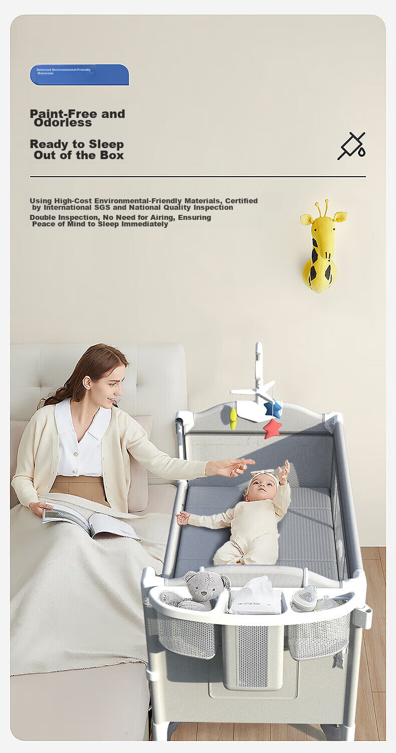 Leyunbaby Multifunctional Foldable Baby Crib, Portable Changing Table, Mobile Baby Soothing Station, Full Moon Gift 9