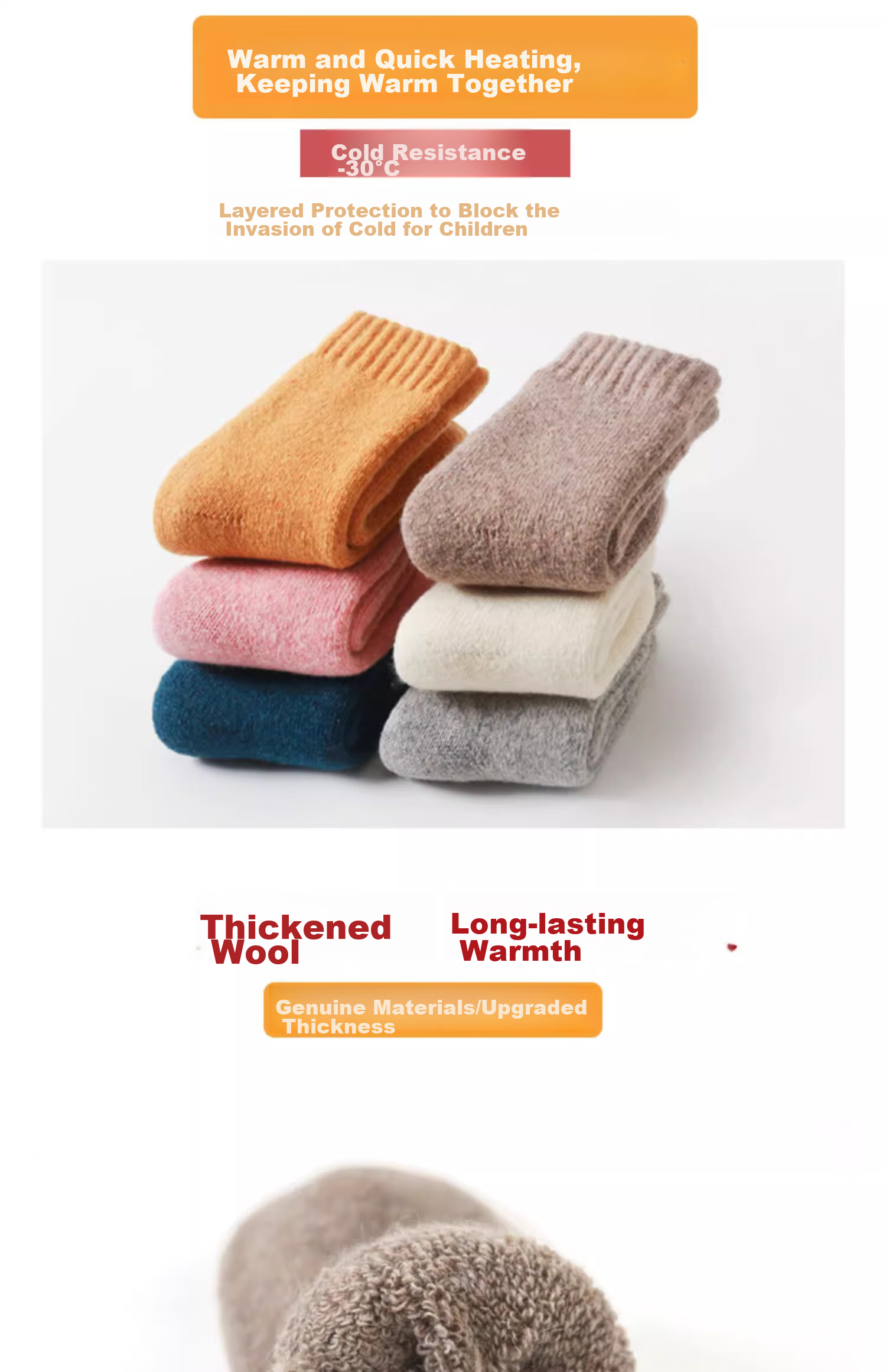Bejirog Children's Wool Socks for Ages 6-12, Thick And Fleece-Lined for Autumn And Winter, Warm Baby Thick Socks, Cotton-Polyester Blend Socks for Boys And Girls 3