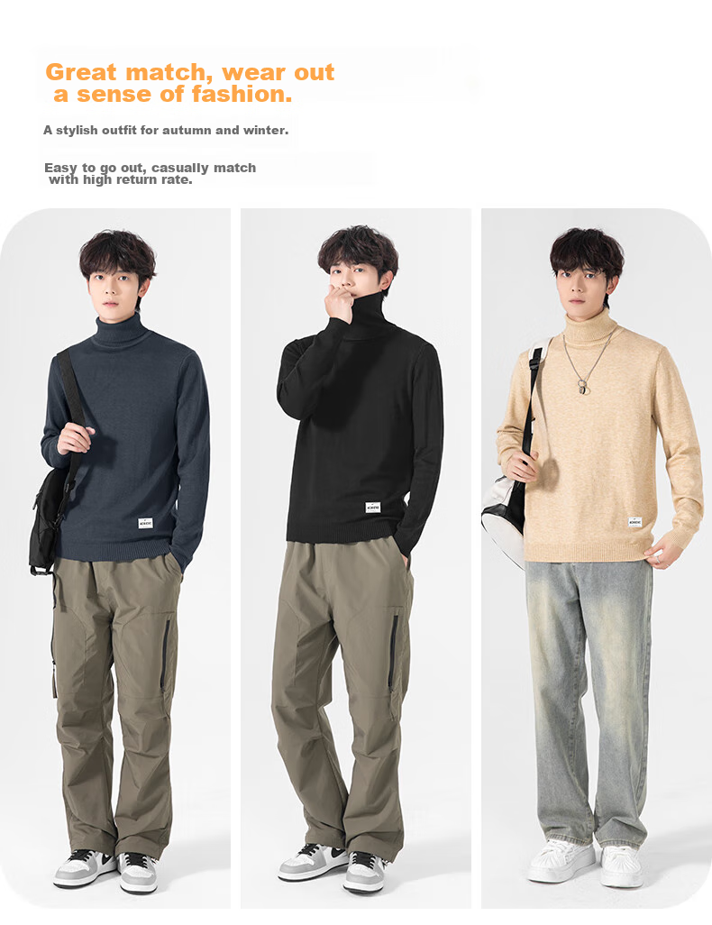 Warrior Men's Winter Turtleneck Warm Knit Sweater Loose Pullover Casual Sports Base Layer 6