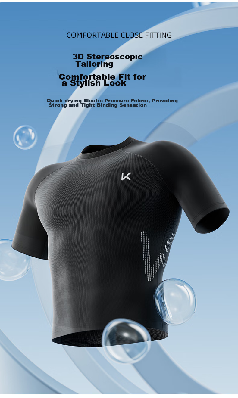 Keep Men's Short Sleeve Swim Shirt, Quick-Dry Anti-Embarrassment Professional Hot Spring Surfing Suit Swimming Gear, Black, XXL 3