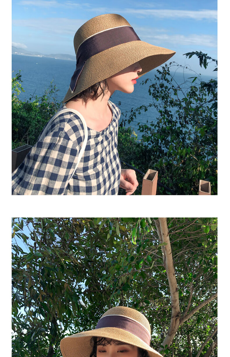 XUEXIMAN Women's Straw Hat Ins Style Summer Foldable Beach Hat Face Covering Sun Hat Bowknot Fisherman Hat Sunshade Hat Bucket Hat 19