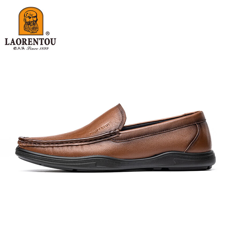 LAORENTOU Men's Leather Shoes, Business Casual Shoes, Top-Grain Cowhide, Wear-Resistant, Comfortable Driving Shoes for Fathers, LA13506, Brown, Size 44