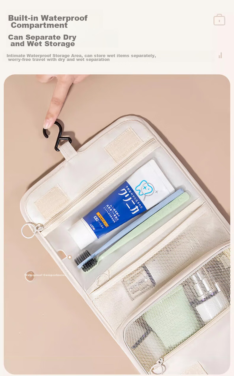 Jinghuisichuang Toiletry Bag, Travel Makeup Organizer, Wet And Dry Separation, Large Capacity, Hanging-Ready, Black 4