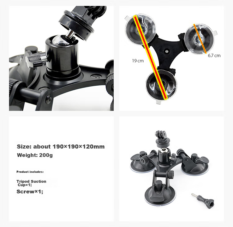 MAXCAM/Maisikamu, Suitable for DJI Osmo Action 6/5/4/3 Pro Action Cameras, Car Tripod Suction Cup, Glass Fixing, Car Mount Accessories 2