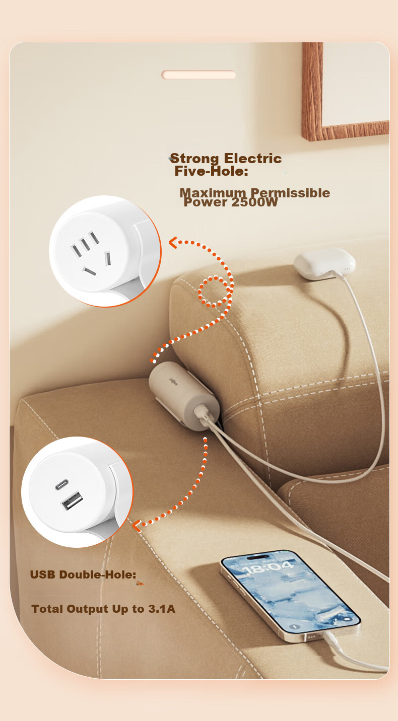 Jiwuqingzhi USB Sofa Socket Type-C Interface + 1 Outlet, Hidden Wiring Dorm Bedside Power Strip/Extension Cord/Power Bar/Outlet Strip, 3m Long Version, White 7