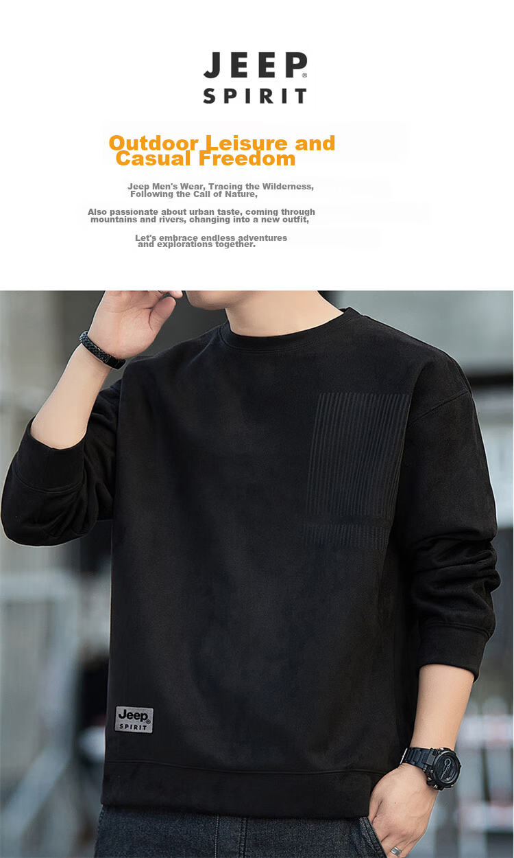 JEEP SPIRIT Men's Sweatshirt, Autumn And Winter Suede Long-Sleeve T-Shirt, Casual Loose Trendy Top for Me 6