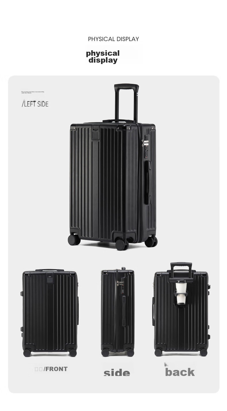 Huahuagongzi Luggage Suitcase for Women And Men, Trolley Case with Spinner Wheels, Travel Carry-On Suitcase with Password Lock, 20-Inch Black 16