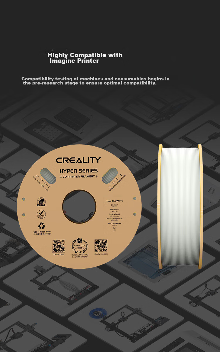 Creality 3D Printing Consumables Hyper-PLA High-Speed Printing High-Toughness Easy-To Eco-Friendly Filament Intelligent Parameter Recognition 1kg Blue 9