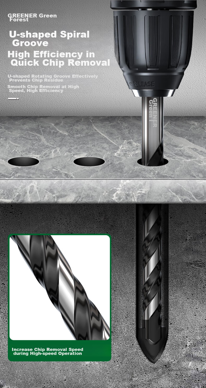 GREENER Triangular Drill Bit for Concrete, Tile, And Cement Wall Drilling, Black Diamond (5+6+8+10+12mm) 6