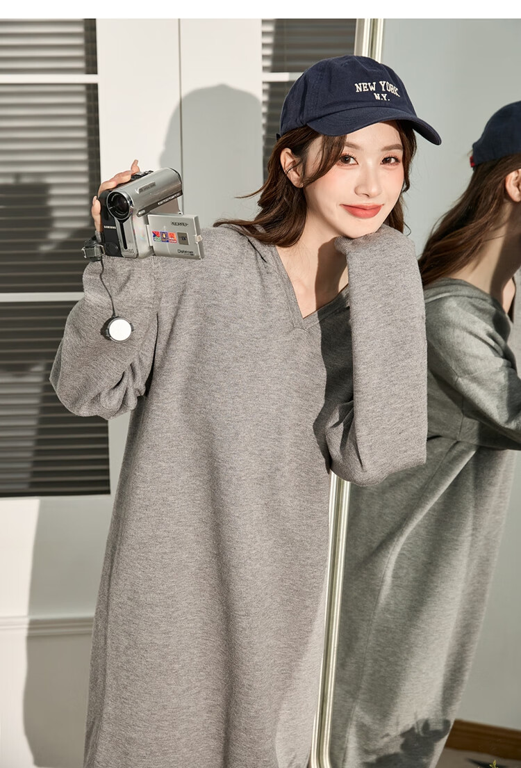 TonLion 2023 Hooded Knit Base Dress for Women Light Heather Gray S 17