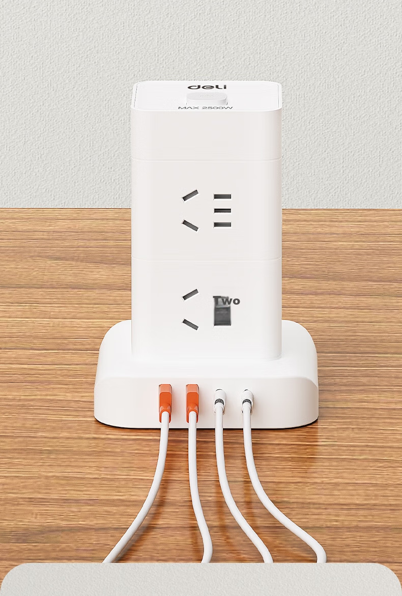 Deli Vertical Power Strip, Power Bar/Extension Cord/Power Board/Line Cord, Master Switch 12 Outlets + 2 USB + 2 TYPE-C, Total Length 1.8 Meters, Overload Protection, LU5054 6