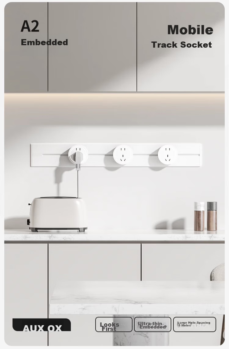 Aokesi Embedded Track Socket, Mobile Rail Power Strip for Home Kitchen Use, Sliding Concealed Track Socket Switch, 60cm Track + 4 Five-Hole White Sockets 1