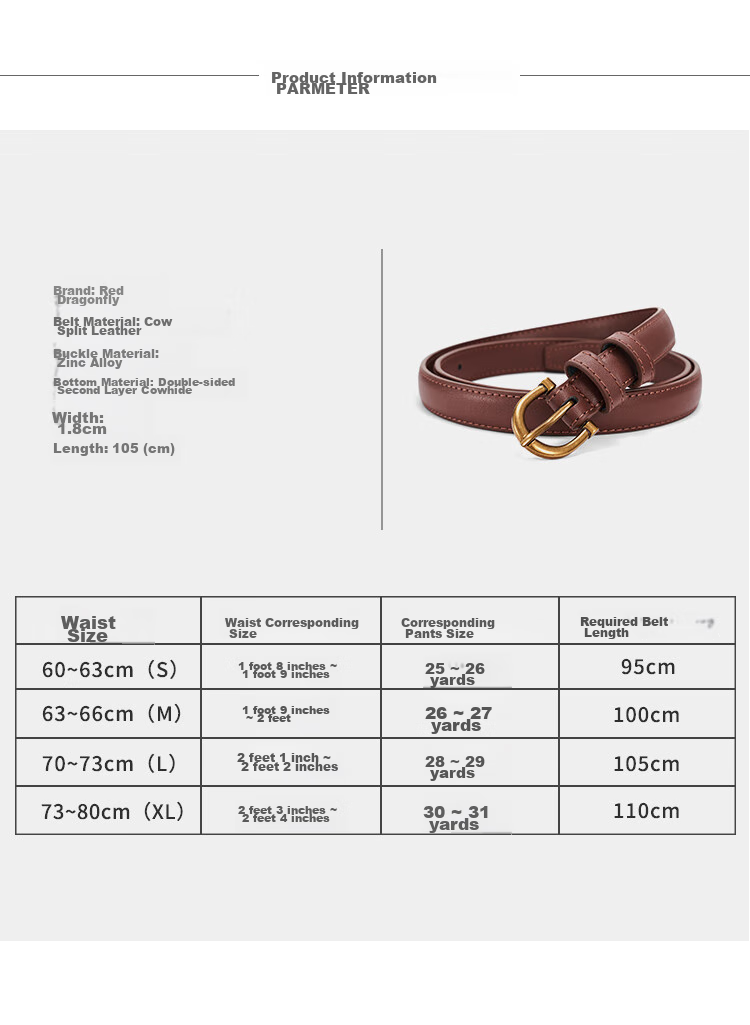 RED DRAGONFLY Leather Women's Casual Versatile Belt with Pin Buckle, No Drilling Required, Birthday Gift for Girlfriend Or Wife, Comes with Gift Box 14