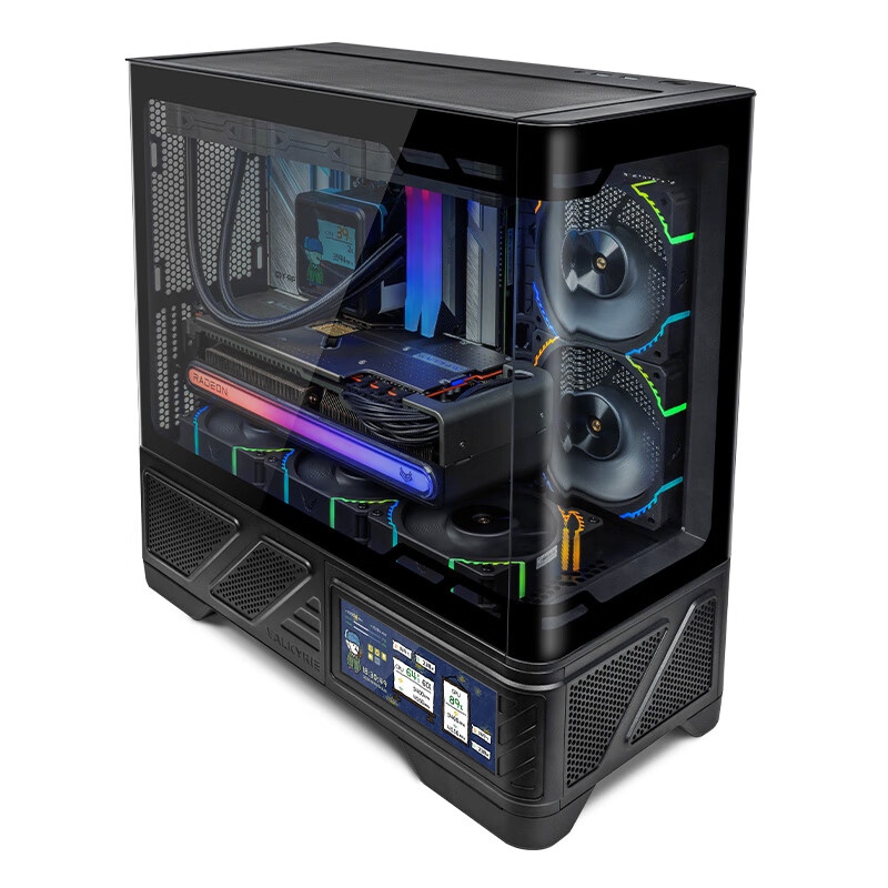 Компьютерный корпус VALKYRIE VK03-M BLACK M-ATX, с поддержкой водяного охлаждения 360 мм, сенсорным экраном 6.2 дюйма, изогнутым стеклом и панорамным обзором 270°