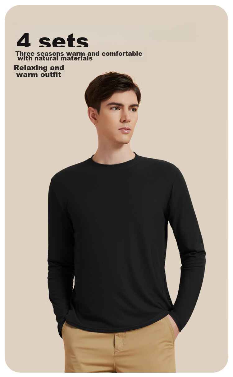 MiiOW 2024 New Ribbed Men's Base Layer, Semi-Turtleneck, 7A Antibacterial, Autumn And Winter Inner Wear, Draping Top, Black, Size L 5
