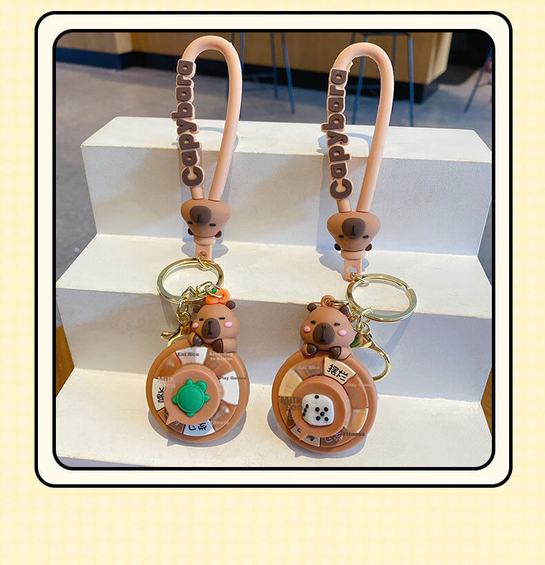 Miletang Capybara Toy Small Turntable Car Keychain, Water Deer Rubber Key Ring, Stress Relief Toy 14