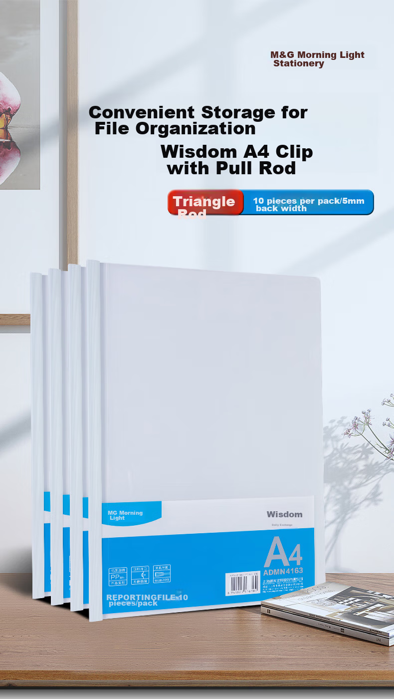 M&G Stationery, 10 Thick Transparent Slide Bar Folders with 5mm Triangular Pull Rods, Student Resume Folders, Exam Report Document Storage Folders, Office ADM4163 1