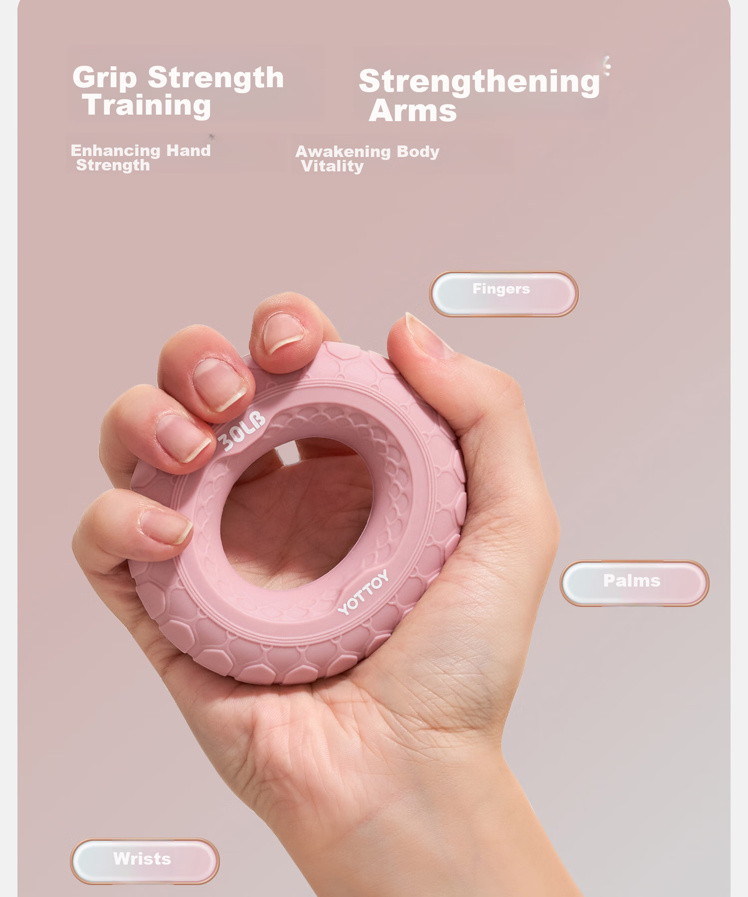 Yottoy Silicone Grip Ring, 60 Pounds Finger Rehabilitation Training Hand Strength Exercise Grip Strengthener for Men And Women, Forearm Exercise 5