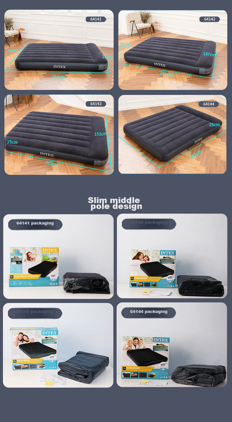 INTEX Single-Person Built-In Pillow Inflatable Mattress for Home Nap, Outdoor Tent Pad, Folding Bed with Electric Pump 64141N 12
