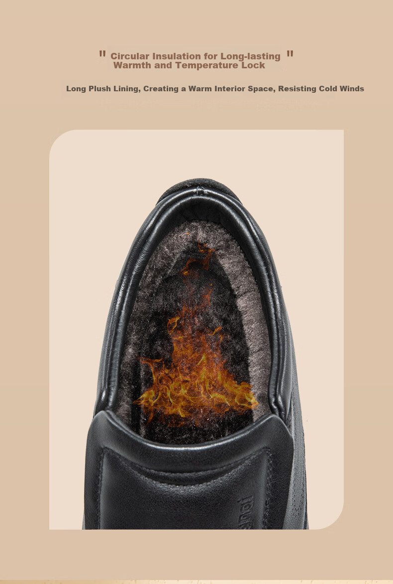Kangnai Men's Shoes, Top-Layer Cowhide, Winter Warmth, Fleece-Lined, High-Top Leather Shoes, Men's Business Casual Shoes, Black, Size 39 7