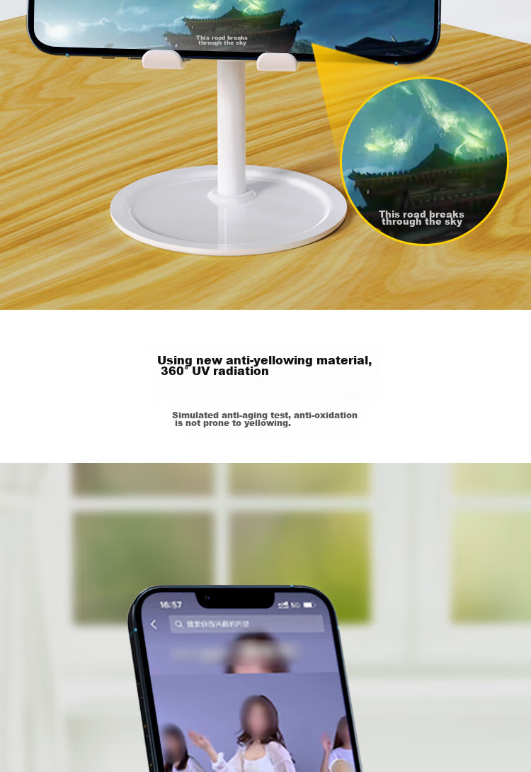 ESCASE Phone Stand Desktop, Lazy Stand Bedside Tablet Support Riser for Live Streaming, Internet Celebrity, TV Watching, Office Use, Portable Universal Apple Android Phone ES-05S Silver White 6