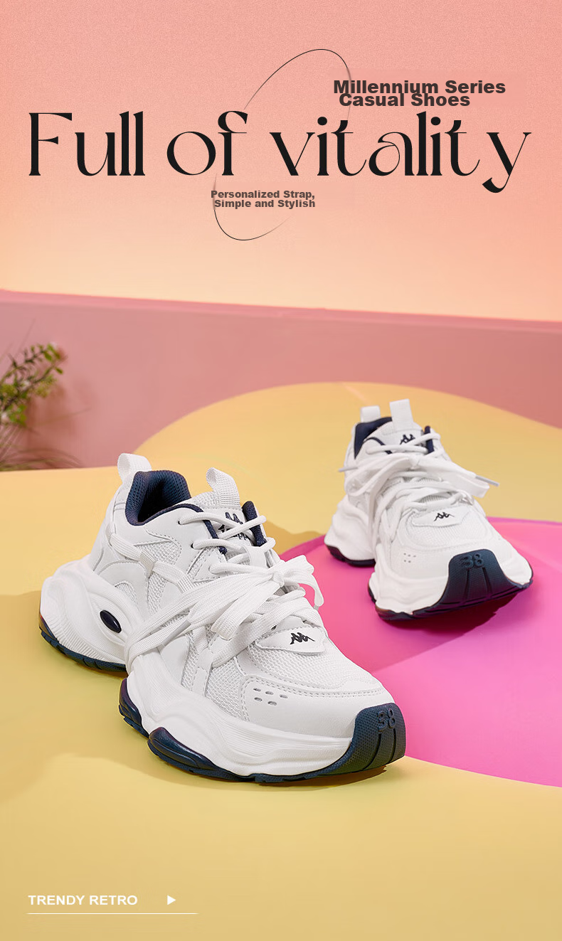 Kappa Women's Sneakers, Breathable Dad Shoes, New Autumn Casual Height-Increasing White Shoes for Women, Haichang Blue, Size 36 2