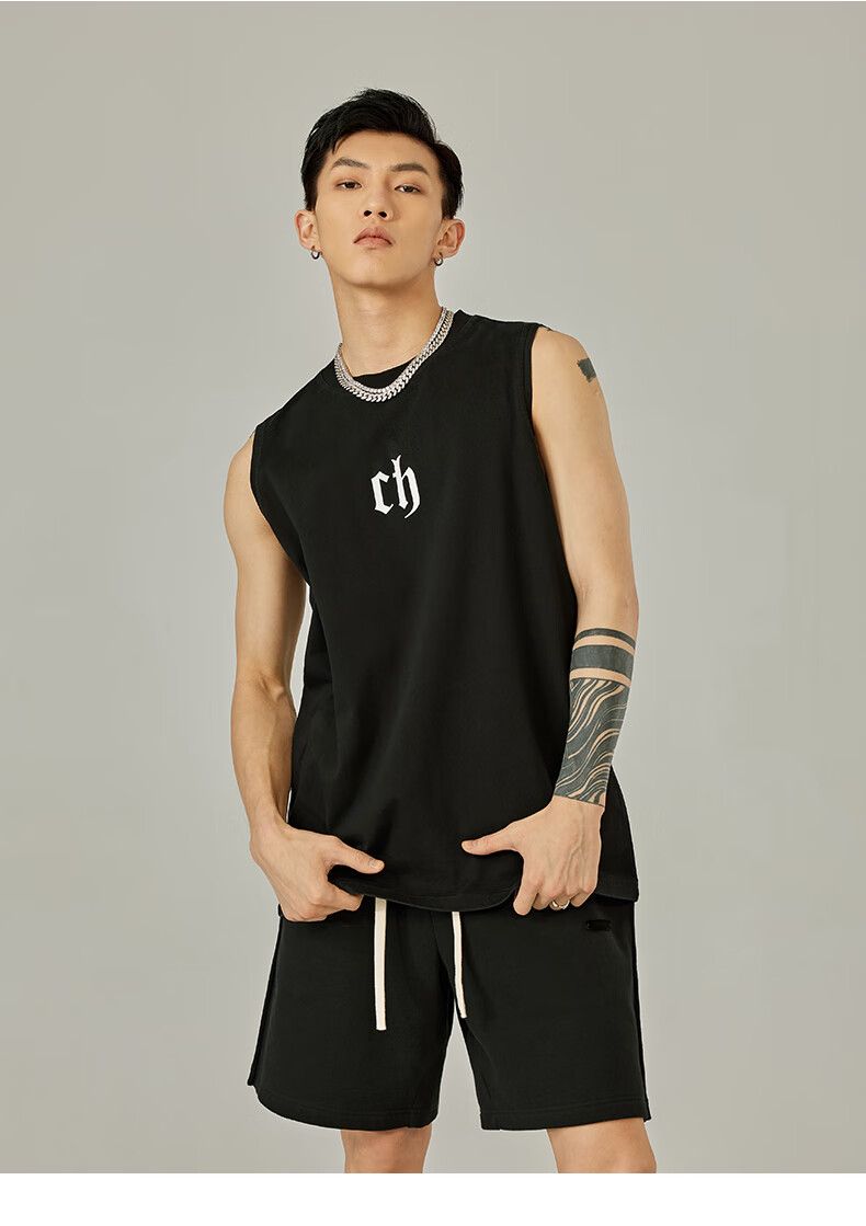 CHINISM CH Men's Vest, American-Style Pure Cotton, Casual High Street Wear, Loose-Fitting Letter Print, Breathable Sleeveless Top, CD2222T1021 12