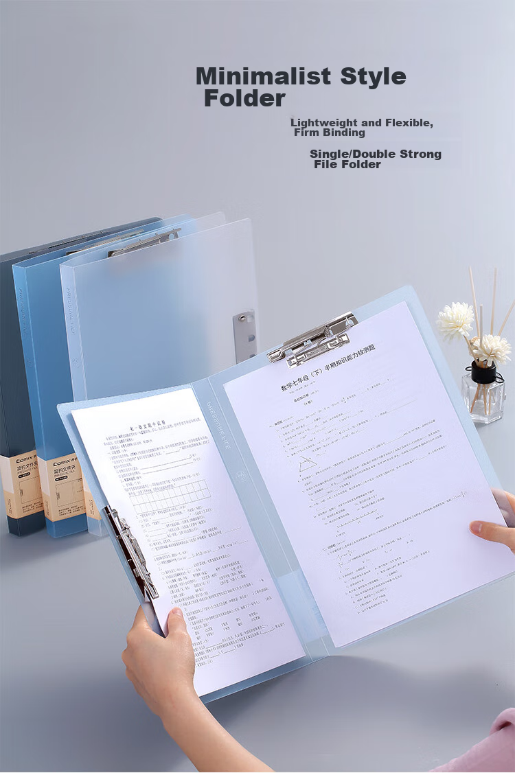 COMIX A4 Metal Double Strong Clip Hard File Folder, Simple Large Capacity Exam Paper Document Folder Poetry Recitation Contract Clipboard, File Storage 1 Piece Pack, Light Blue A5702 1