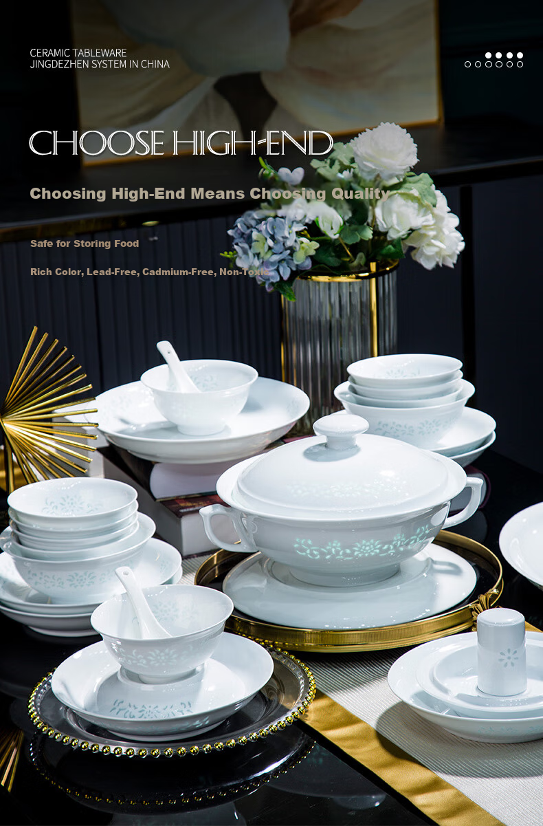 Yunzhihe Jingdezhen New Exquisite High-End Porcelain Dinnerware Set Complete Plates and Bowls Wedding Housewarming Gift 3