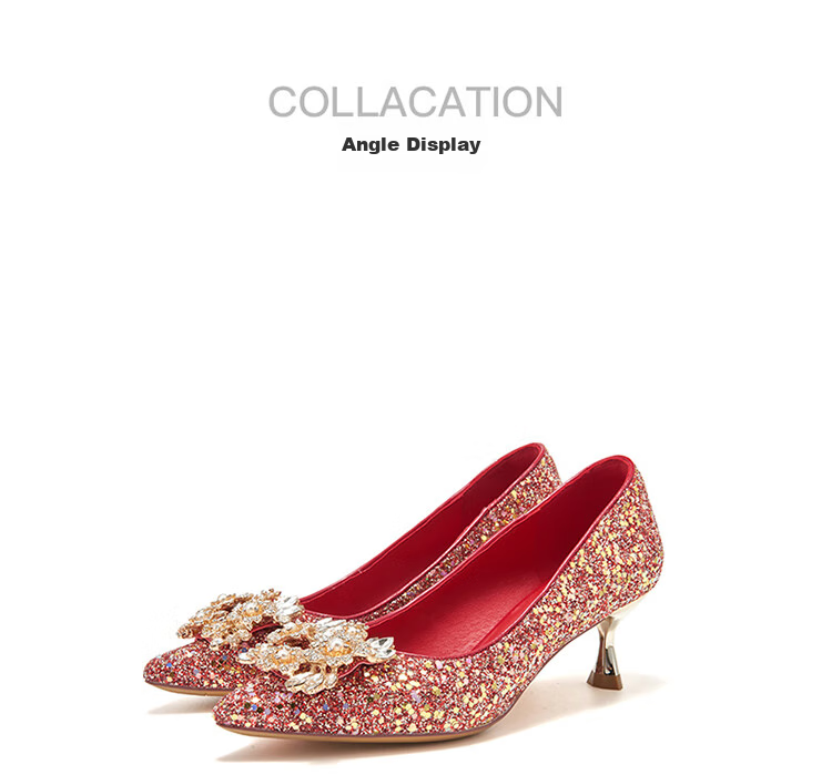 Josiny Elegant Wedding Shoes, High Heels for Women, Chinese-Style Wedding Shoes to Match Dresses, Qipao, Toasting without Fatigue, Red, Size 35 13