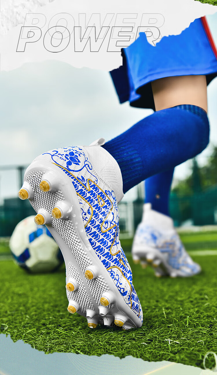 Double Star Bate Men's FG Soccer Shoes High-Top Training Shoes Professional Artificial Grass Adult Match Black Blue Size 44 2