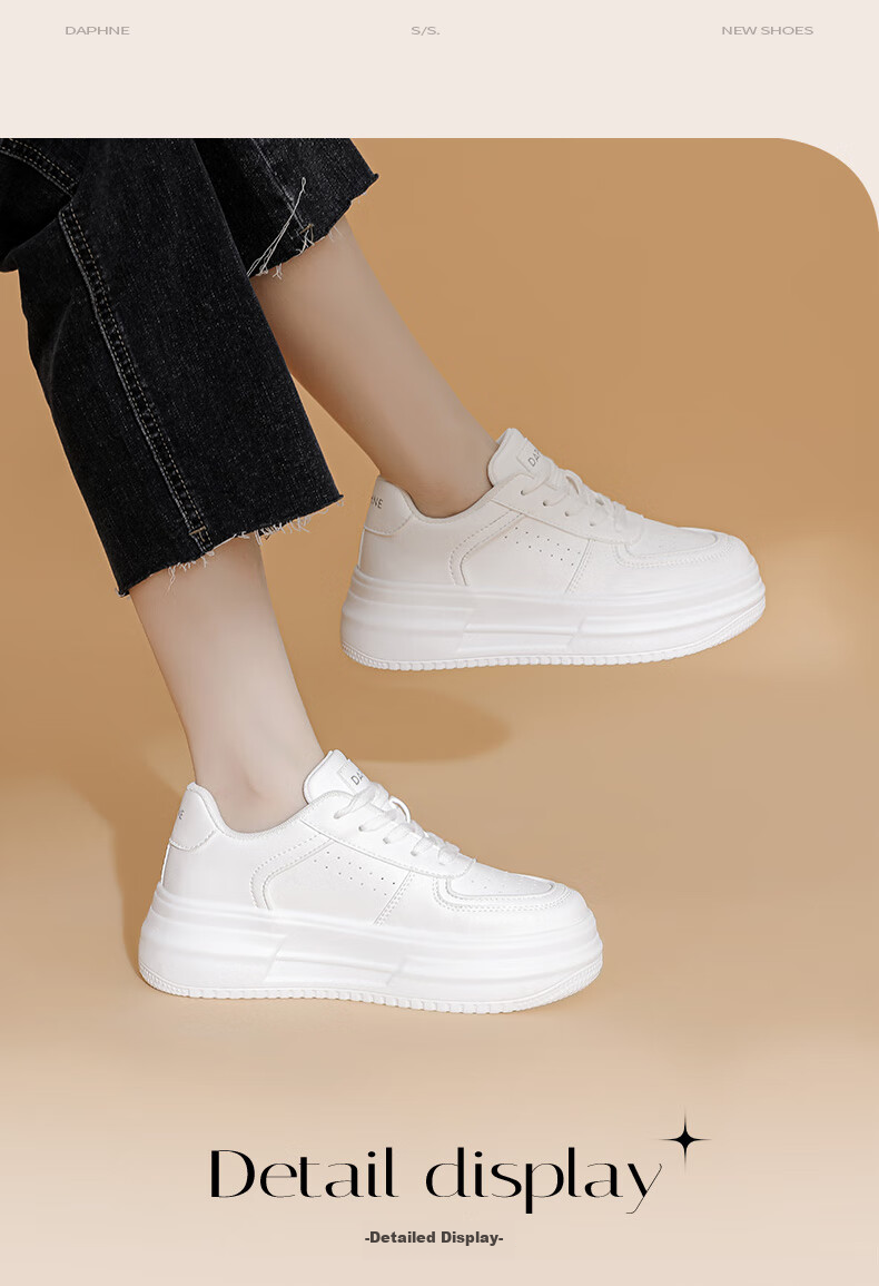 DAPHNE Thick-Soled White Sneakers for Women, 2026 New Popular Style, Casual Sports Shoes, Versatile Board Shoes for Women, White, Size 38 7