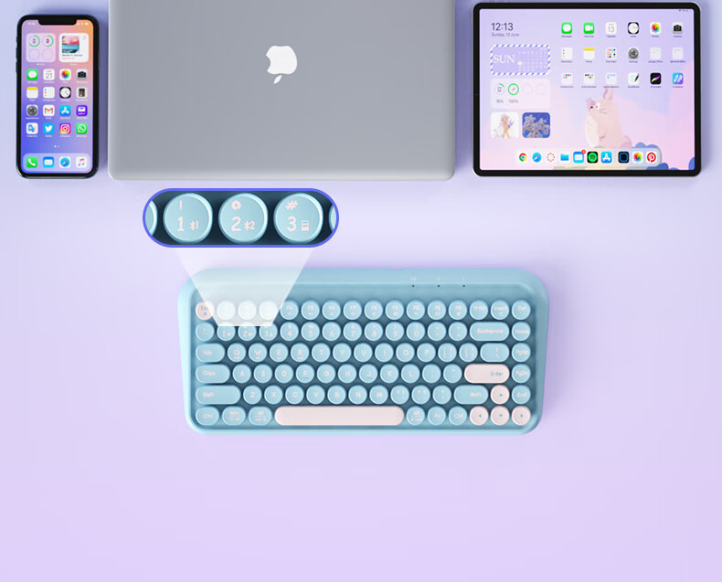 B.O.W Hangshi K500D Dual-Mode Bluetooth Wireless Keyboard Ultra-Thin Portable Office Tri-Mode 84-Key Keyboard for Phone iPad Tablet Laptop Starry Purple Color Block 12