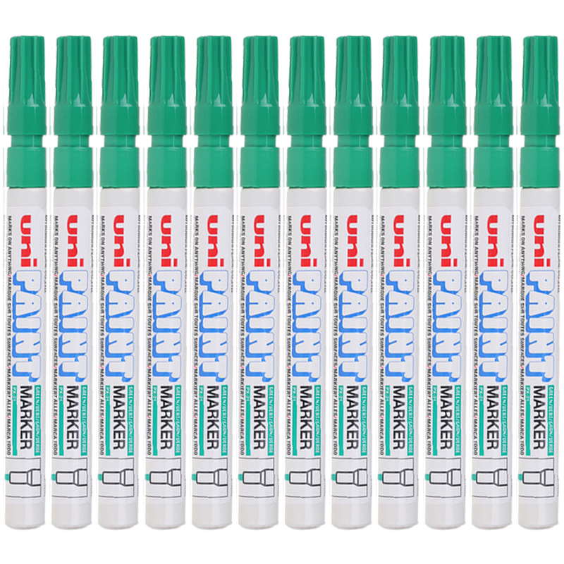 Uni Mitsubishi PX-21 Small Letter Paint Pen, 0.8-1.2mm Industrial Marker Pen for Logistics (Can Be Used for Car Touch-Up Painting), Green, 12-Pack