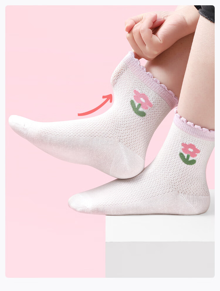 LangSha Children's Socks, Girls' Mesh Cotton Socks, Spring And Summer Thin Mid-Calf Socks for Girls, Students, Small Bear Pattern (6 Pairs) 11