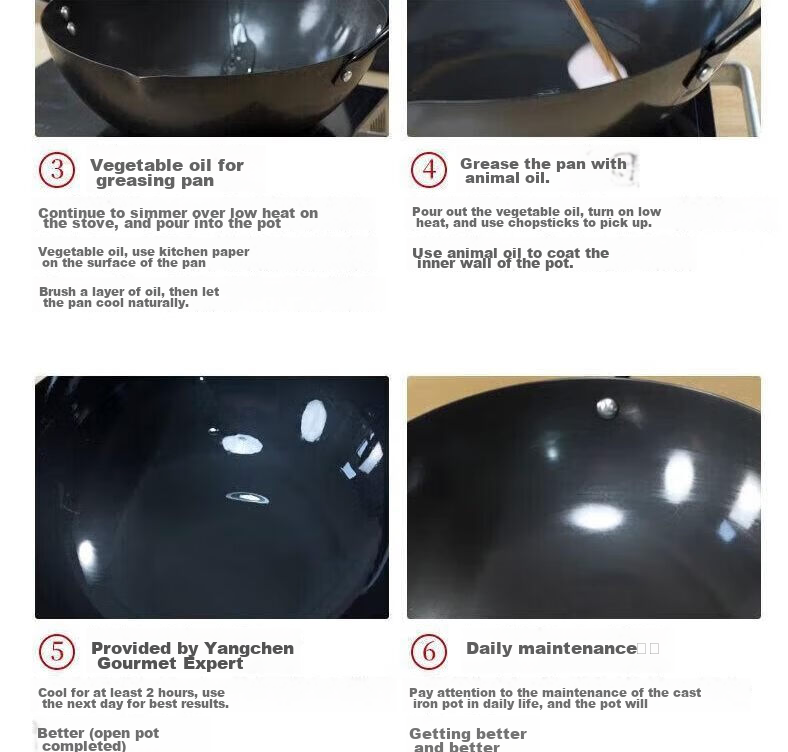 Wang Yuan Ji Cast Iron Frying Pan 36cm Non-Stick Nitride Iron Wok for Gas Stove Household Cooking 8