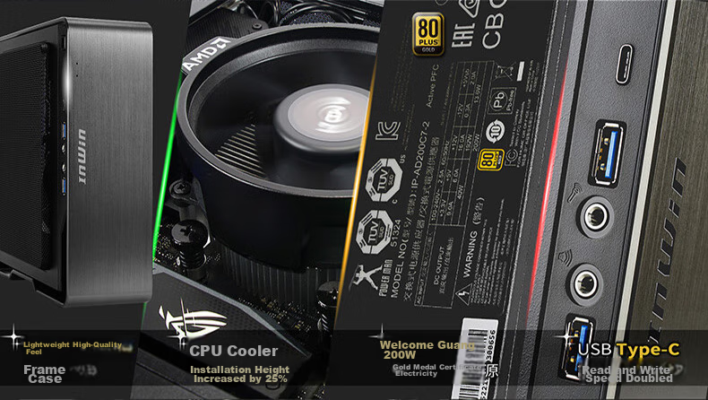 IN WIN Chopin MAX Silver ITX Computer Case (Supports ITX Motherboard / 54mm Cooler Height Limit / Includes 200W Gold Power Supply / Supports 20Gbps Type-C) 3