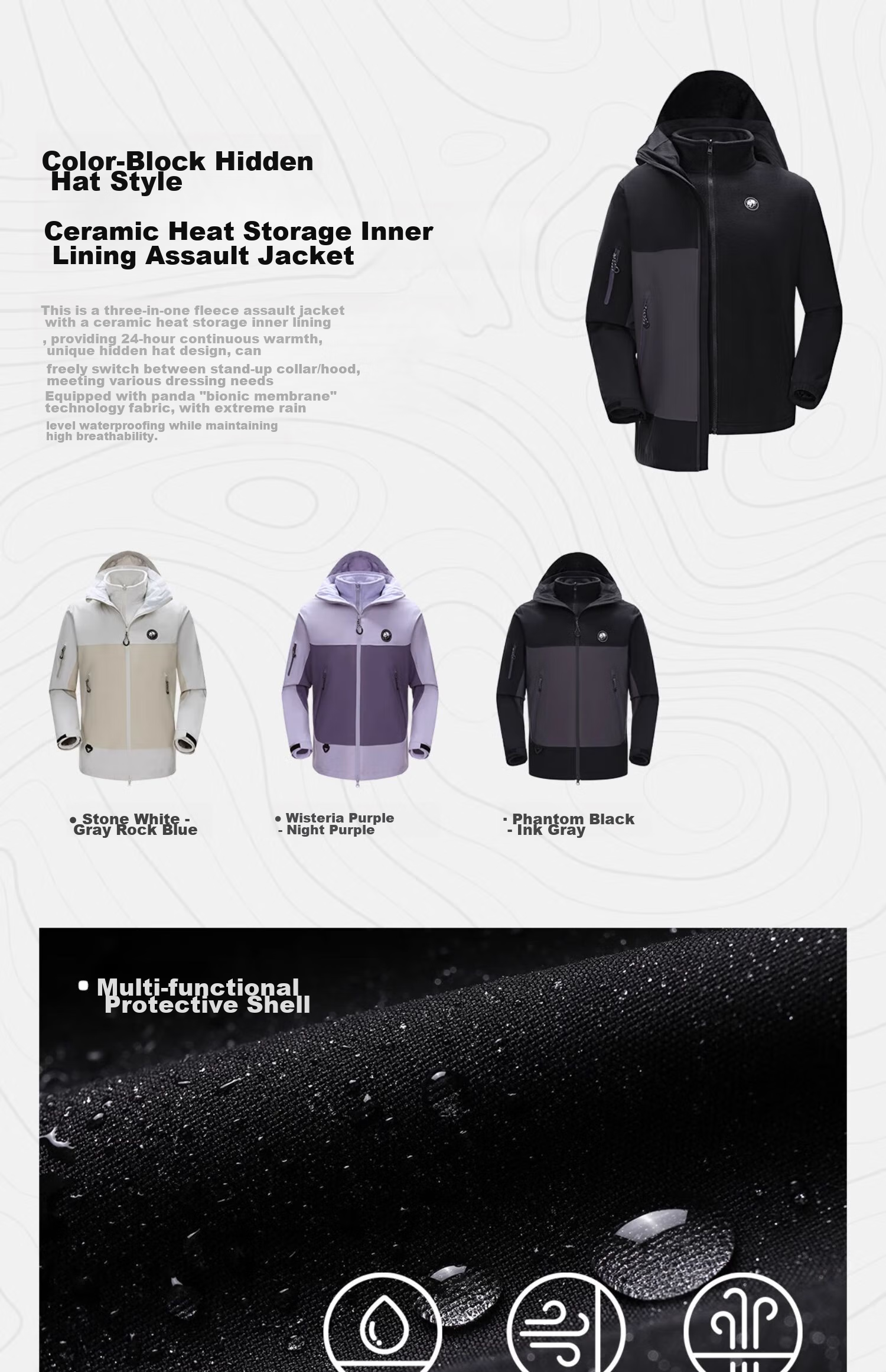CAMEL Panda Three-In Outdoor Waterproof Windproof Jacket Hiking Mountaineering Coat Autumn Winter Men's Women's Style 1613 3