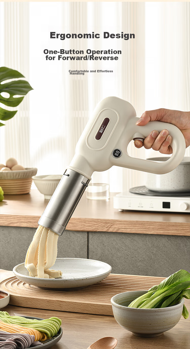 Liven Noodle Maker with Power Display, Home Automatic Wireless Handheld Pasta Press, Electric Youtiao Maker, Stainless Steel Noodle Machine with 5 Mold Types ML-A410 19