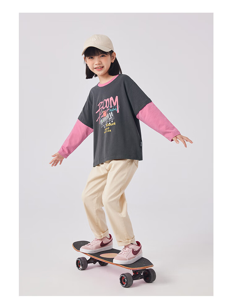 QQ DUCK Children's Clothing Girls' Long-Sleeve T-Shirt Undershirt Youth Wear Music Party White; 130 21