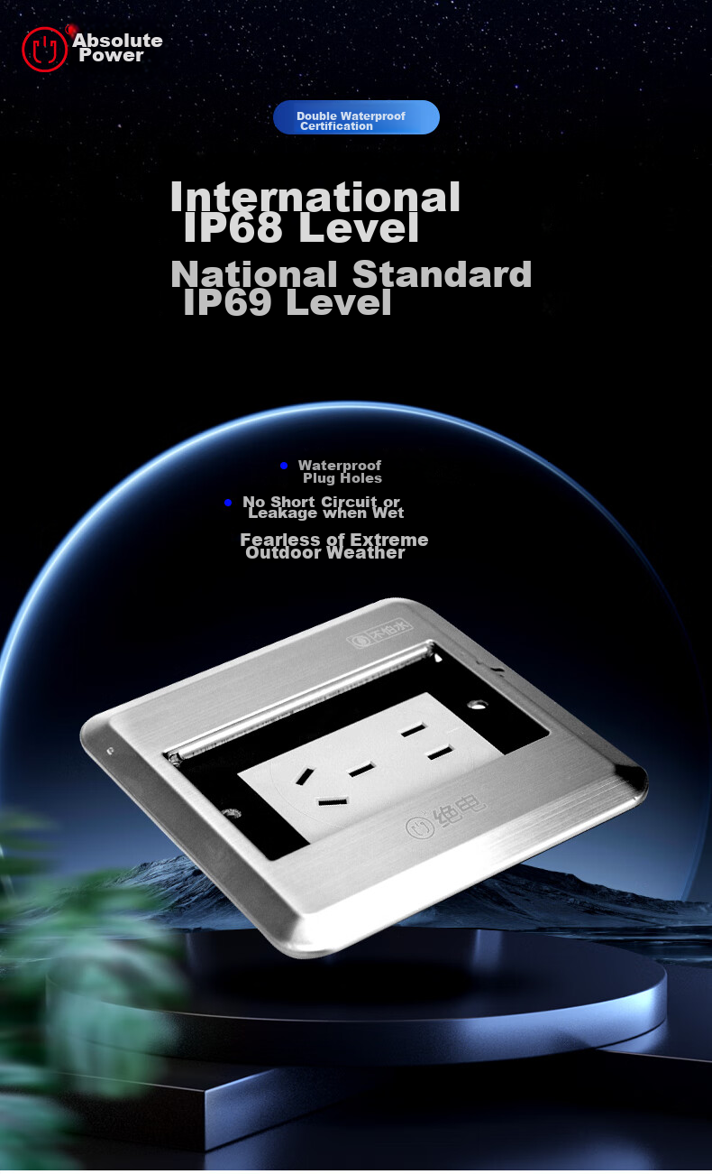 Juedian Waterproof Floor Socket, Concealed Switch Socket, Stainless Steel Panel Lift-Up Type 10A Five-Hole Floor Socket, Double Waterproofing inside And Outside, International IP68 Waterproof Certificatio 1