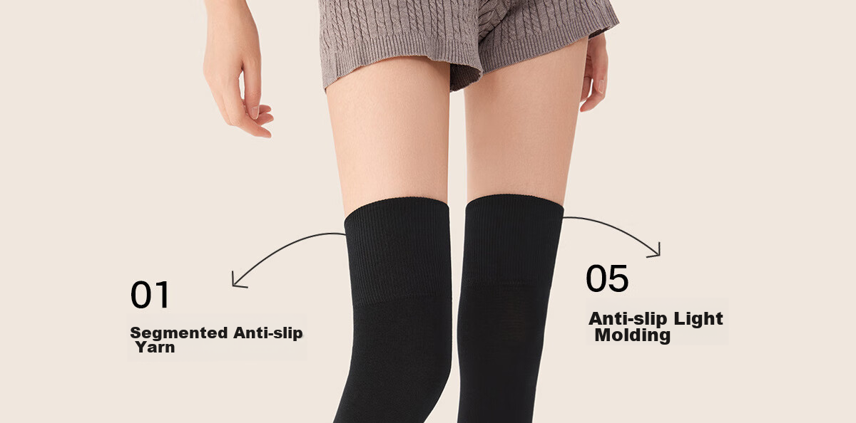 Mianzhuwu Anti-Slip Slim Leg Thigh Socks Knee Protection High Tube Pure Cotton 10A Antibacterial Non-Slip Over-Knee Socks Women's Long Socks 2 Pairs 3