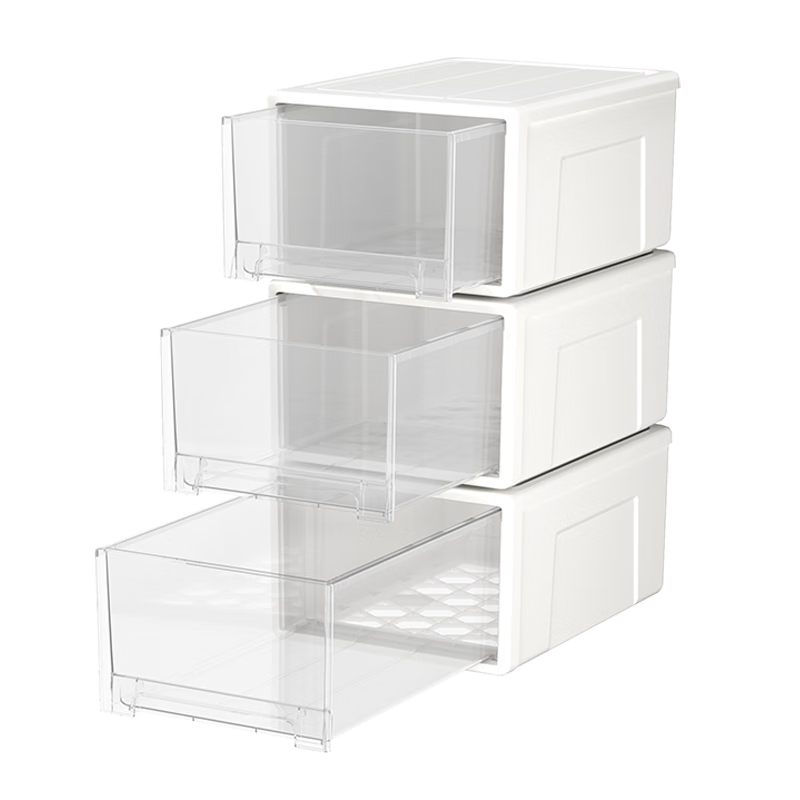 SPACEXPERT Large Clothes Storage Box, Drawer Organizer, Storage Container, 30L Transparent White, Pack of 3