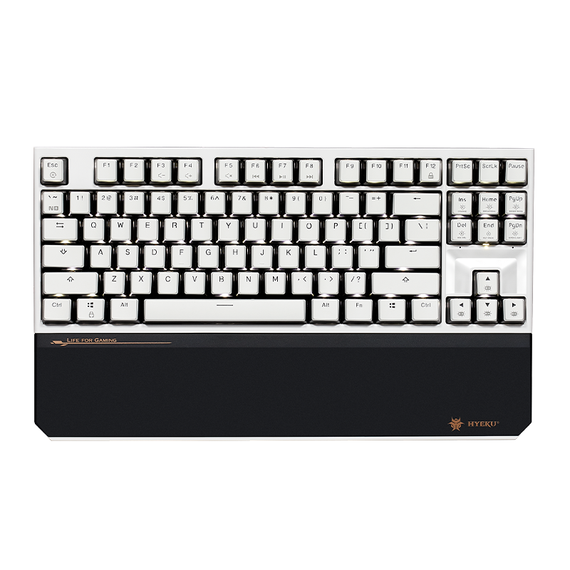 Hyeku X3Pro 87-Key Wireless Bluetooth Tri-Mode Gaming Mechanical Keyboard with Hot-Swappable PBT Keycaps, Clip-On Hand Rest, Black Forest Mousse, Kailh BOX Rose Red Switches