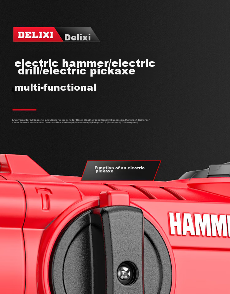 DELIXI Electric Hammer, Chisel And Drill, High-Power Three-In Impact Drill, Concrete, Home Use, Multi-Functional Electric Tool, Plug-In Electric Hammer 9