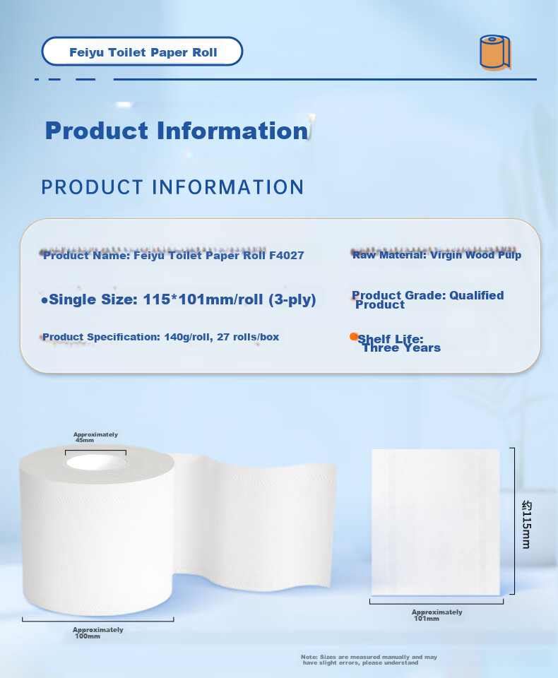 Feiyu Toilet Paper, 3-Ply, 140g*10 Rolls, Tissue Paper, Core Toilet Paper, Household Roll Paper, 4027-B 3