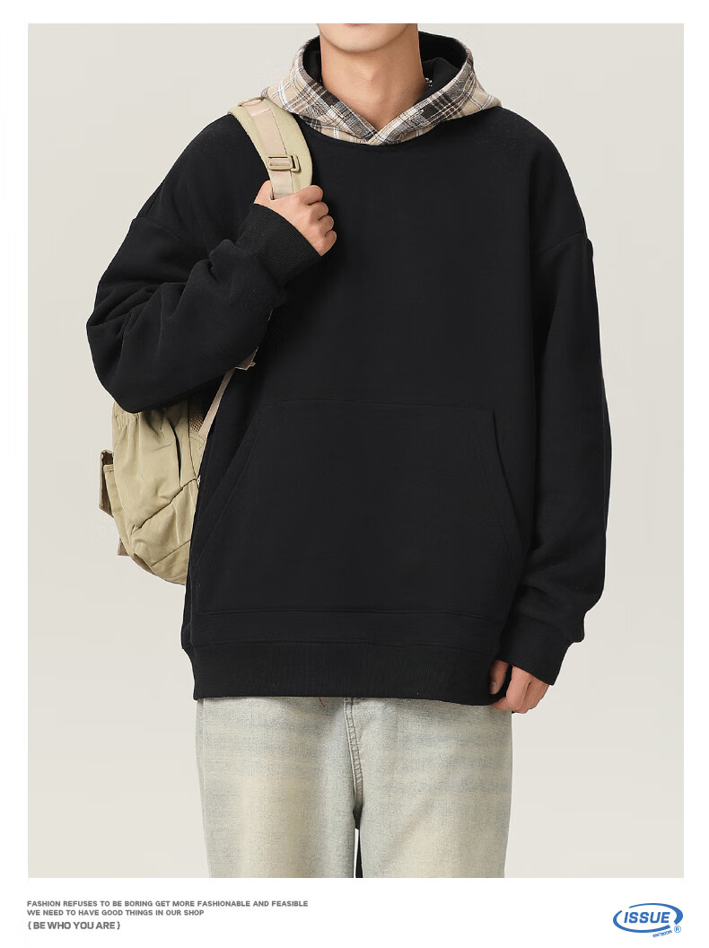 MMOPTOP American Retro Plaid Hoodie for Men, Spring And Autumn Season, Color Block Splicing Casual Top VE55162, Flax Gray, Size L 15