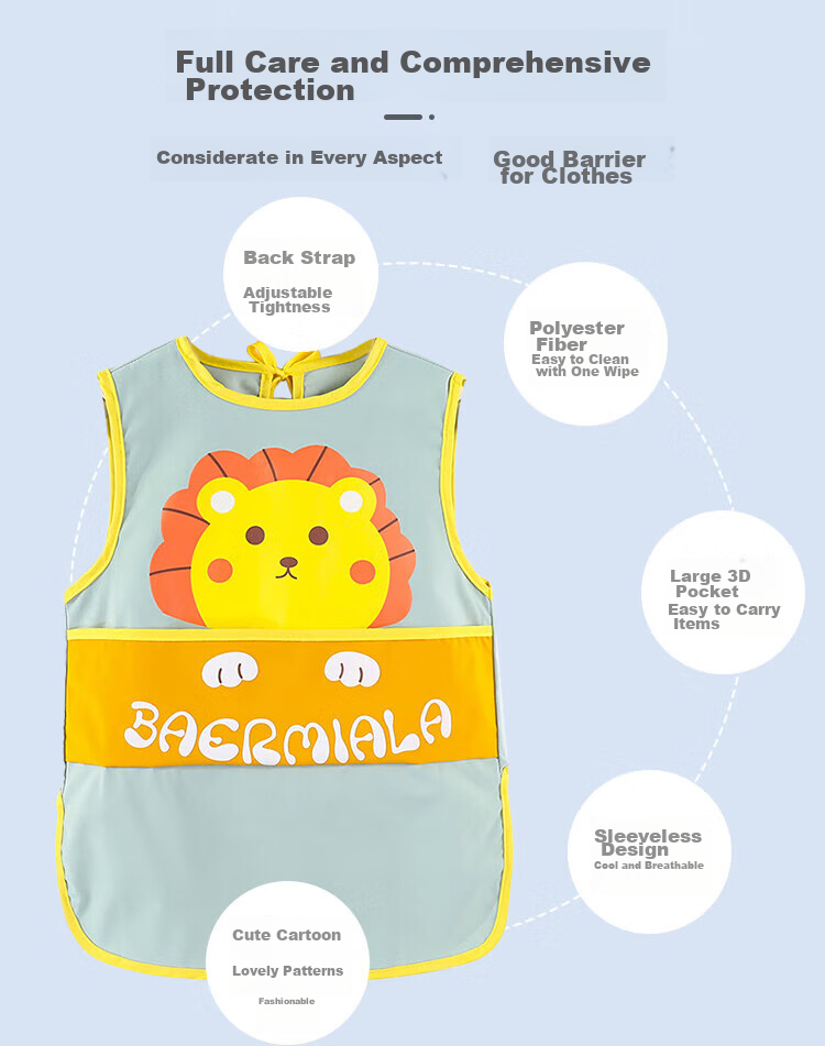 9I9 Baby Eating Smock, Summer Sleeveless Waterproof Infant Children's Bib, Drawing Apron, Adjustable A26 Pink 4